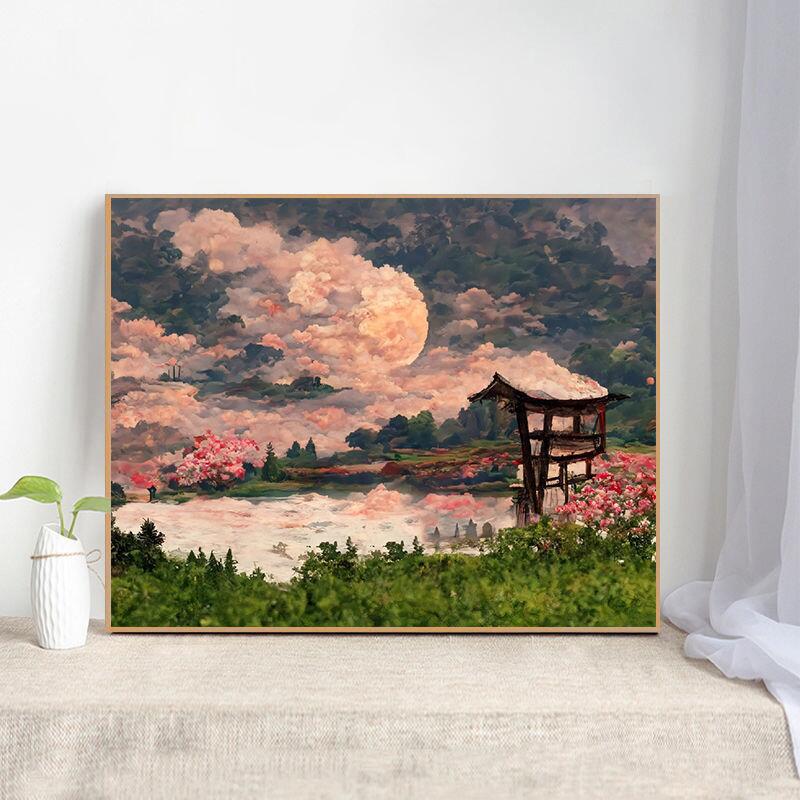 數字油畫diy手工填色風景山水日出日落晚霞治癒唯美客廳裝飾掛畫