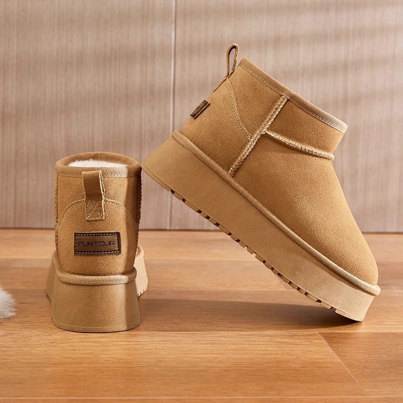 Botas de nieve de altura interior de suela gruesa pequeña de 8cm para mujer 2024 invierno tubo corto impermeable y cálido más zapatos de algodón de pan de terciopelo
