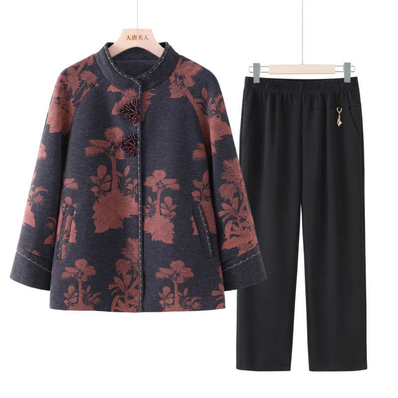 中老年人秋外套女奶奶衣服2025新款长袖衬衫妈妈宽松圆领休闲套装|undefined