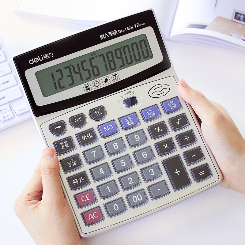 Deli calculadora gran pantalla grande botón grande máquina de computación contabilidad calculadora multifunción especial con voz también