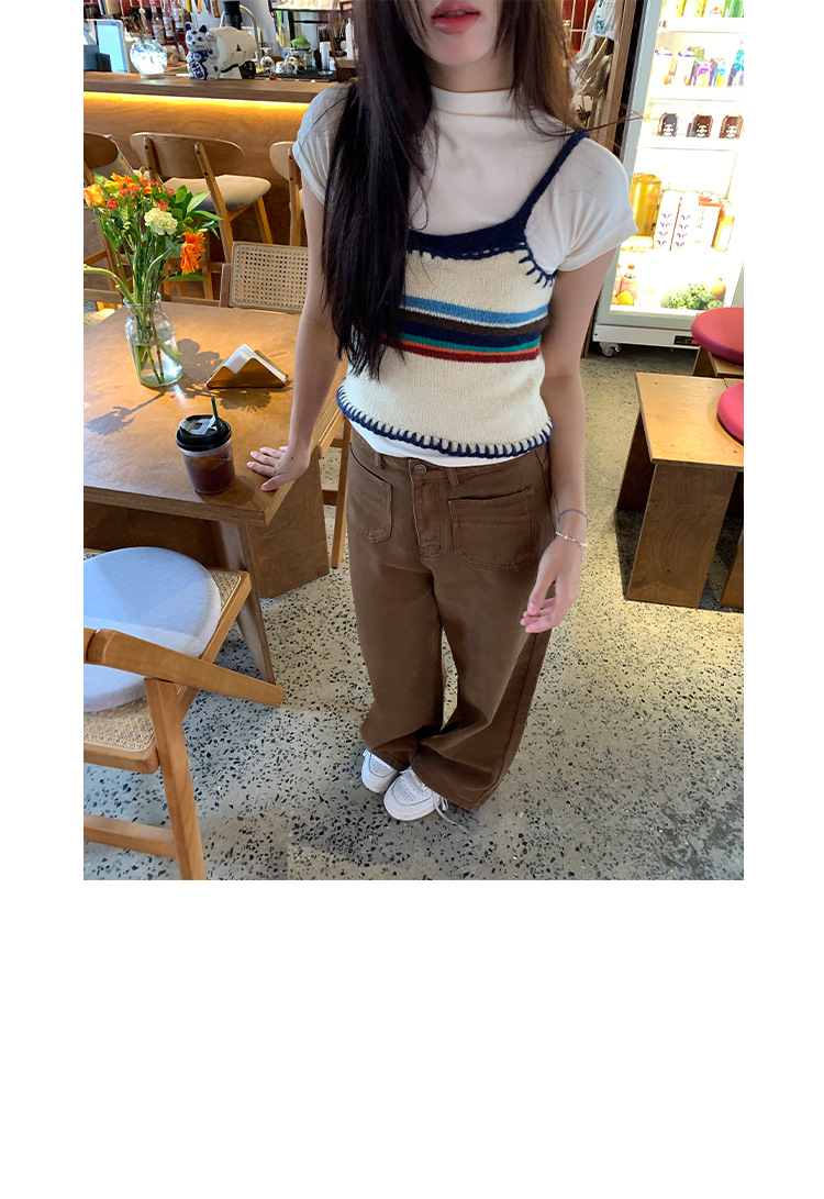 Rainbow Strap Crop Top - Apricot