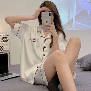 Ice Silk Pajamas Women's 2023 New Summer Korean Style Short Sleeve Shorts Outwear Thin Summer Home Wear suit