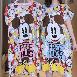 Cross-border Export Wholesale Nightgown for Women Summer Thin Cartoon Milk Silk Thin Loose Plus Size Pajamas Home Clothes