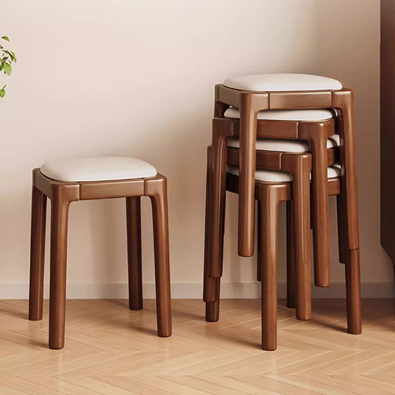 Stool for Home Use, Stackable Solid Wood Small Stool, Living Room Dining Table Stool, Simple High Stool, Wooden Square Stool, Soft Cushion Low H^