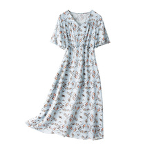 杭州重磅真丝连衣裙2025年夏季新款温柔显白气质V领桑蚕丝连衣裙