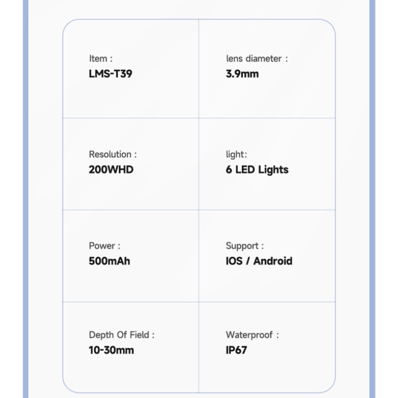 Lemeishi inalámbrico WiFi otoscopio visual oído recoger 3,9mm transfronterizo producto caliente alta clara visual oído recoger endoscopio