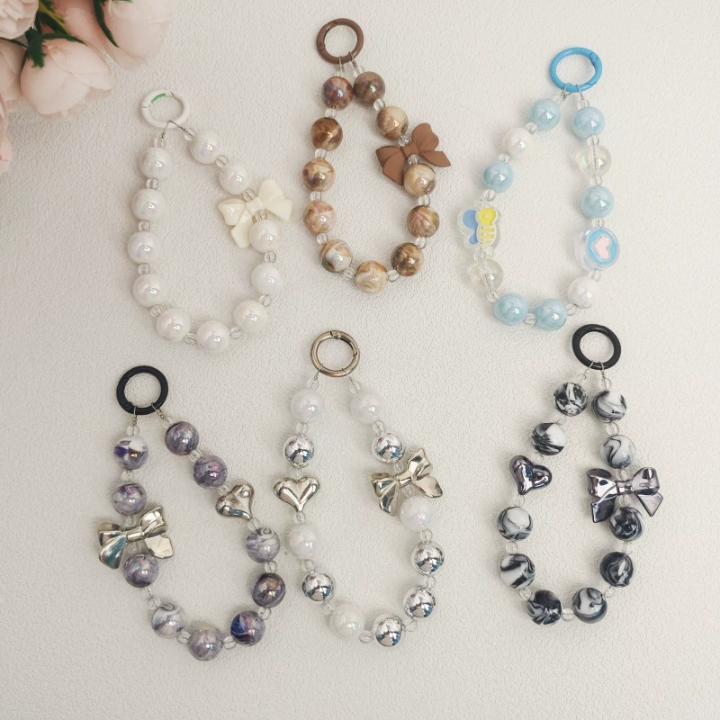 Цветной гальванизированный ремешок для телефона в форме сердца с бантом для женщин, аксессуар для чехла, бисерный шнурок для телефона, защита от потери.