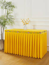 蓮花刺綉供桌布佛台布寺廟桌裙八仙桌桌圍加厚金絲絨香案黃布
