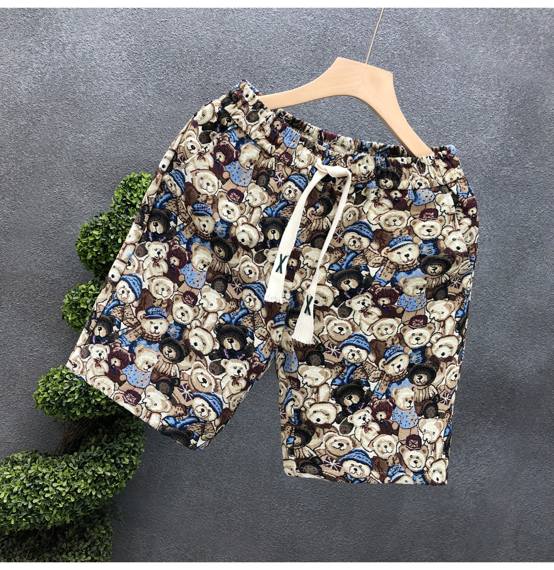 Men's All-Over Print Bear Pattern Casual Shorts Streetwear Style 5-Inch Inseam Lightweight Quick-Dry Beach Shorts Loose Fit Summer_viptrois.com