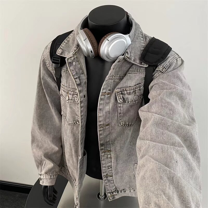 2025 Korean Retro Nostalgic Washed Trendy Brand Denim Jacket Men's Autumn and Winter Loose Outer Casual Jacket