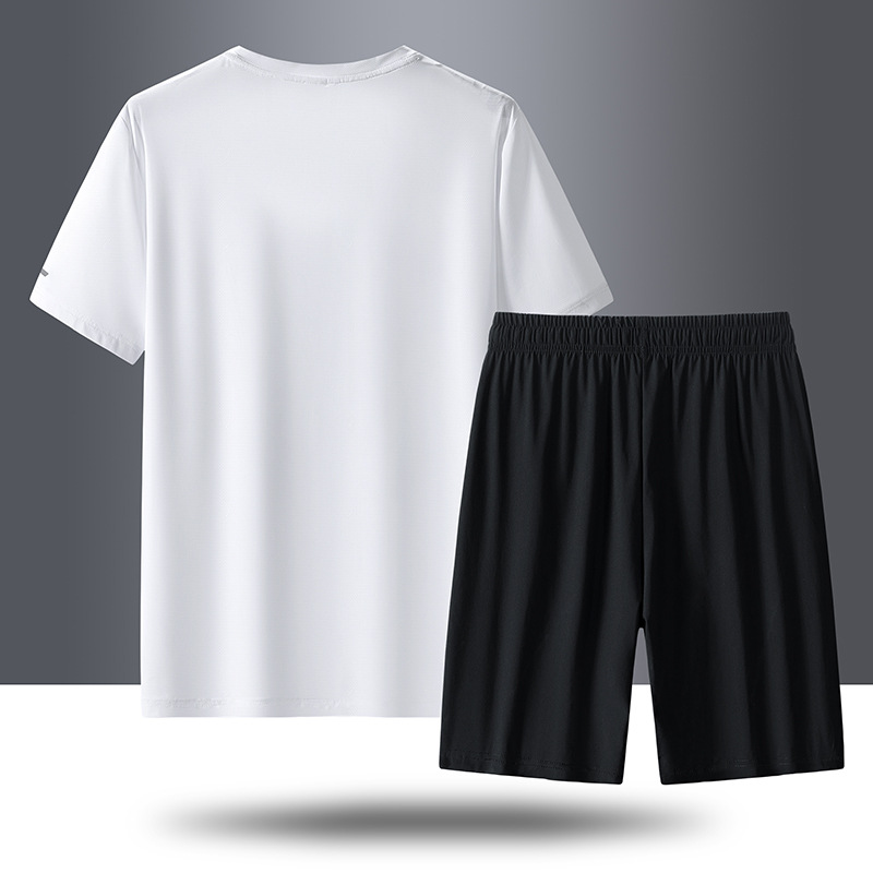 Traje de seda de hielo de deportes de secado rápido para hombres, pantalones cortos de secado rápido de verano para hombres, ropa deportiva de manga corta, pantalones de cinco puntos al por mayor