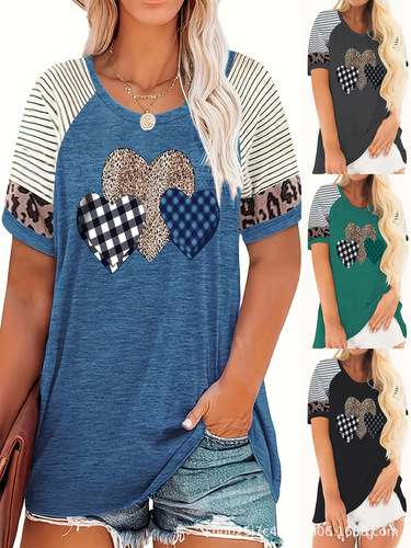 Women's Printed Crew Neck T-Shirt Top - Large Size - European and American Spring Summer New Arrival - Extra Large Size - Colorful Hand-painted Print