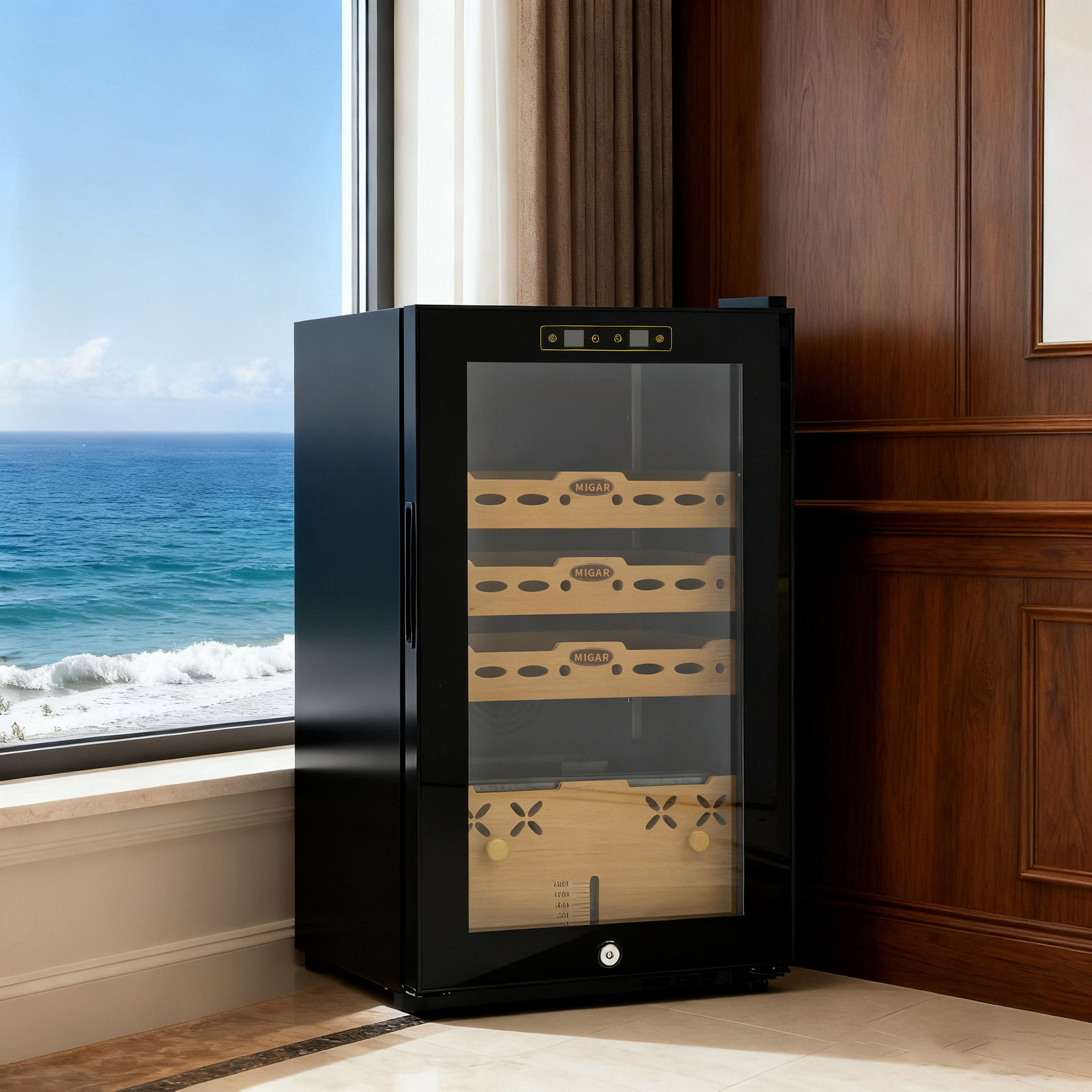 Cigar Cabinet with Fingerprint Password, Dual Temperature Control, Constant Temperature and Humidity, Integrated Wine and Cigar Cabinet, Refrigerated Cabinet, Wifi, Ammonia Purification