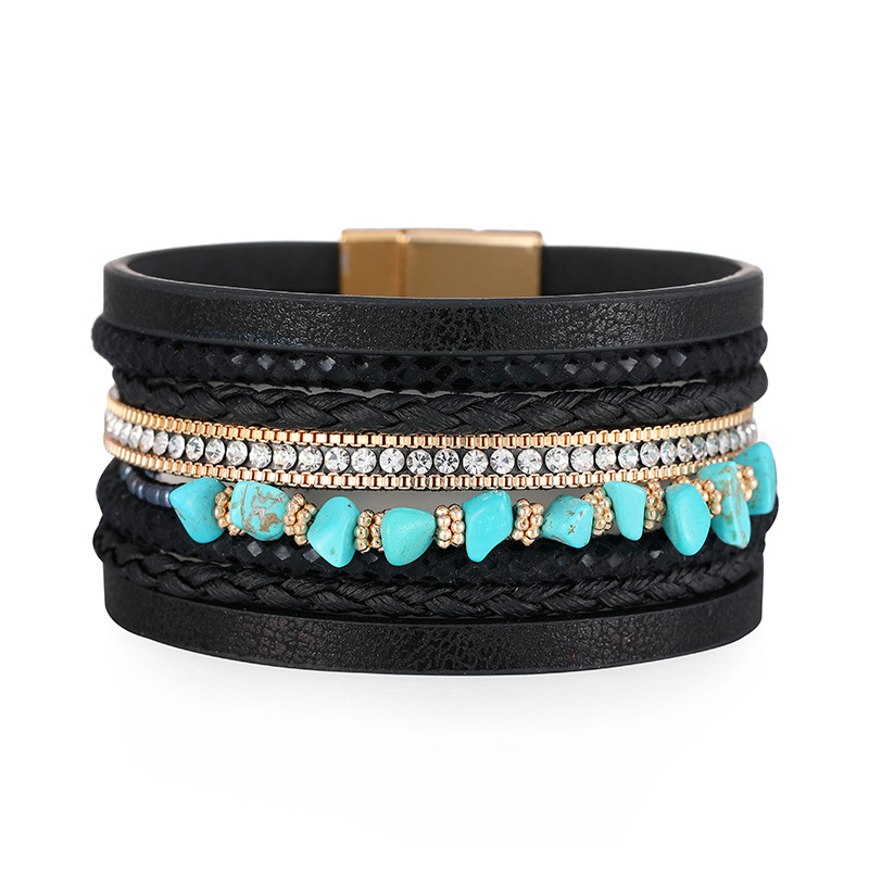 Bohemian Geometric Pu Leather Braid Turquoise Unisex Bracelets