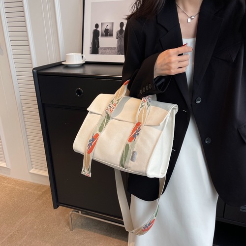 大容量帆布包包女百搭高级感百搭花色手提通勤斜挎包可印logo