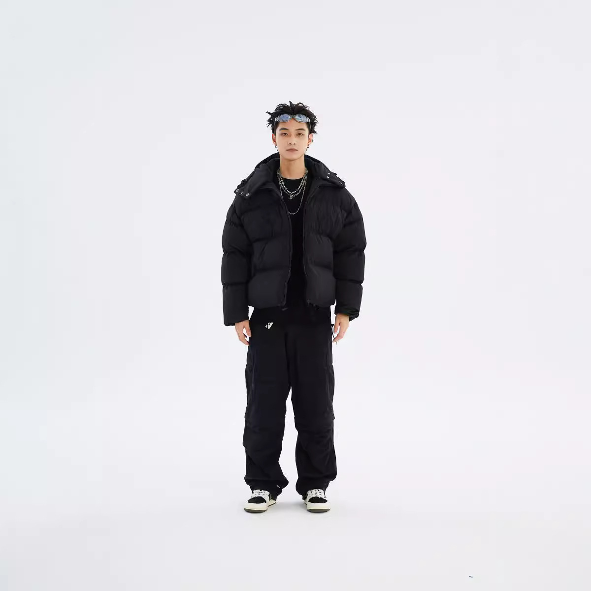 Herrenbekleidung Maskierter Kragen Einfarbige Baumwolljacke mit Kapuze Herren Winter Verdickte Baumwolljacke Paar_voghion.com