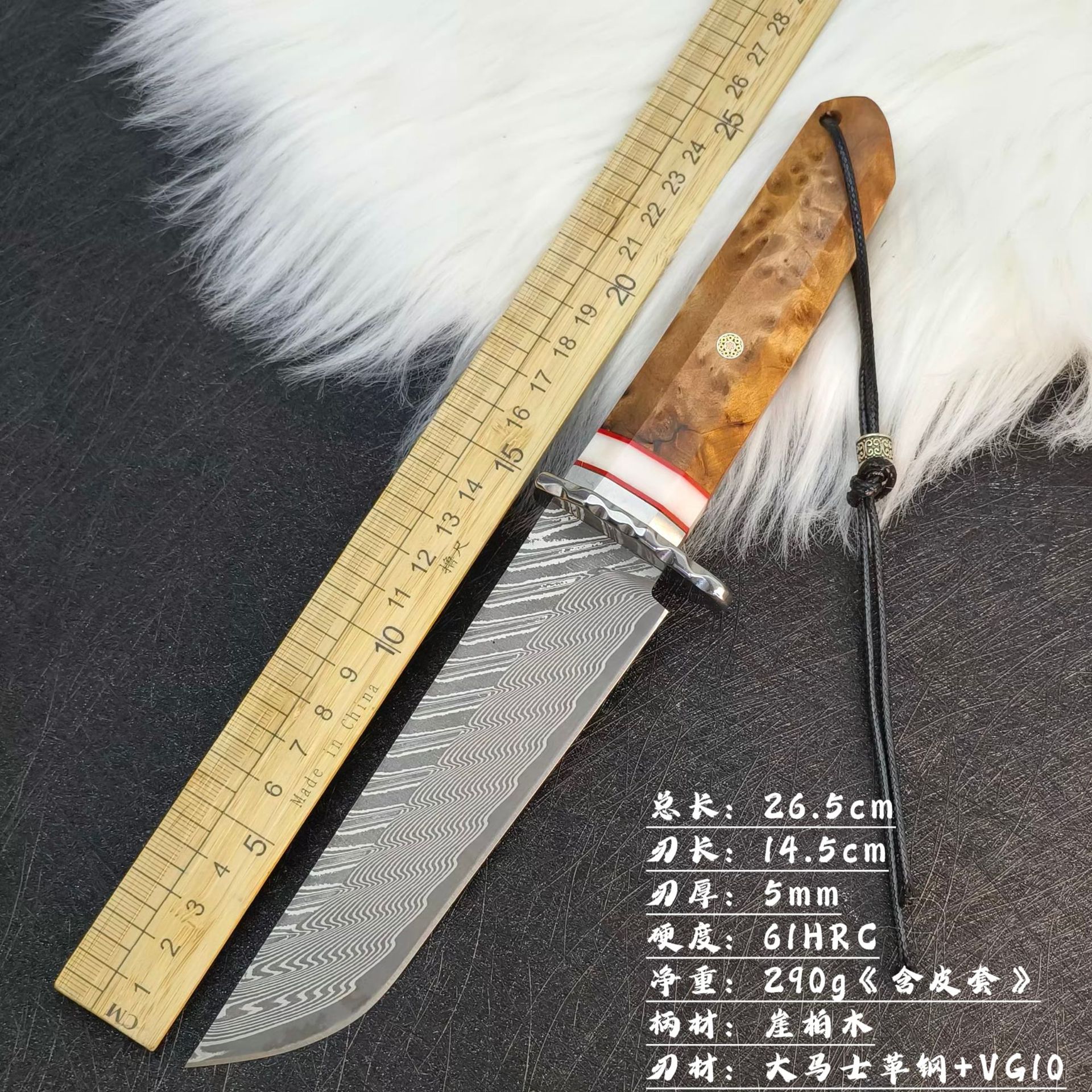 东南亚热销户外大马士直刀高硬度崖柏木多功能锋利露营登山批发