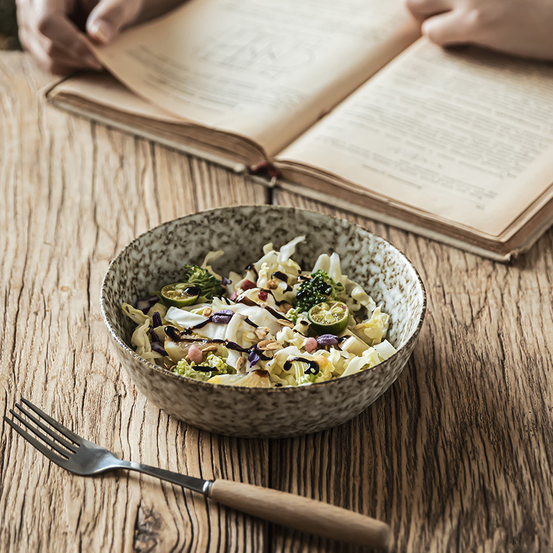Piedra creativa cubiertos de cerámica caseros redondos ensalada de frutas cuencos de ramen cuencos de verduras cuencos de estilo retro