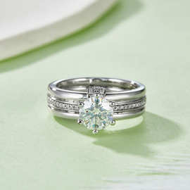 R750026款S925银镀18K白金圆形莫桑钻女戒1.0CT