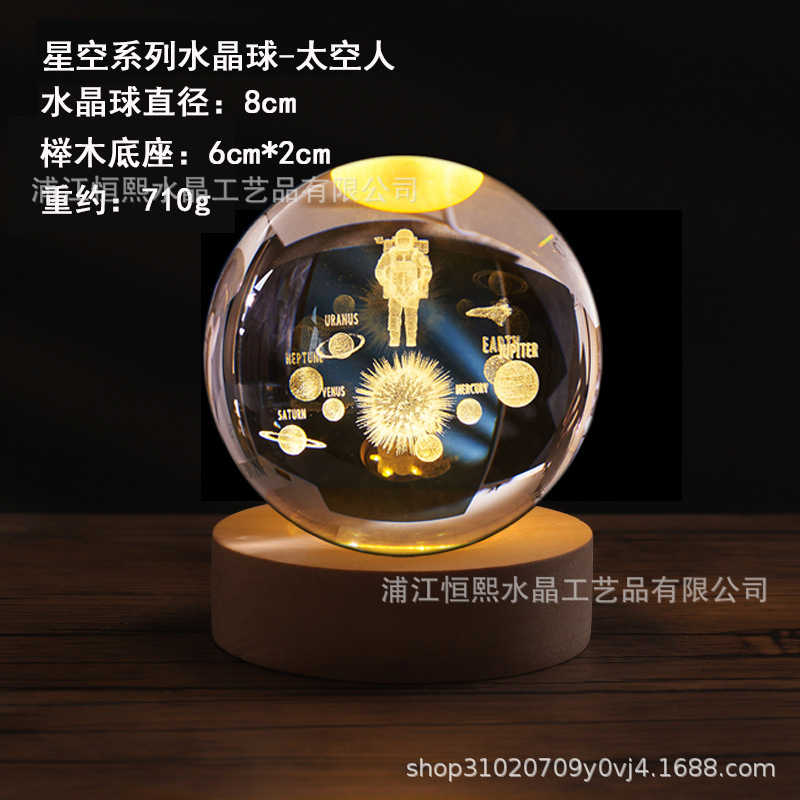 3D Sistema Solar luminoso Galaxy cielo estrellado bola de cristal tallada luz la noche decoración escritorio amigos compañeros regalo cumpleaños