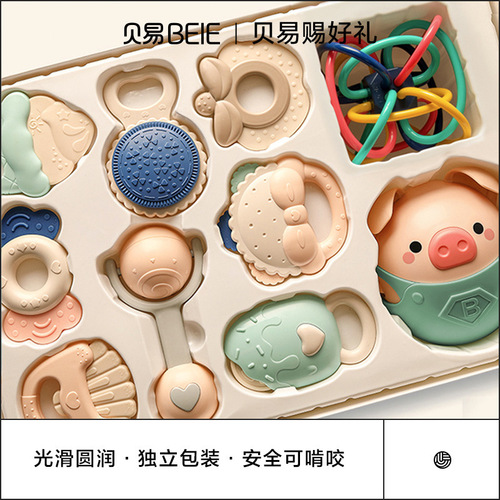Beiyi baby hand rattle toy newborn 0-3-6 months early childhood education soothing teether hand rattle gift box