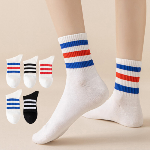 Women's Crew Socks Spring and Autumn Solid Color Striped Cotton Socks Fashion Trend Instagram Style Bulk Selling