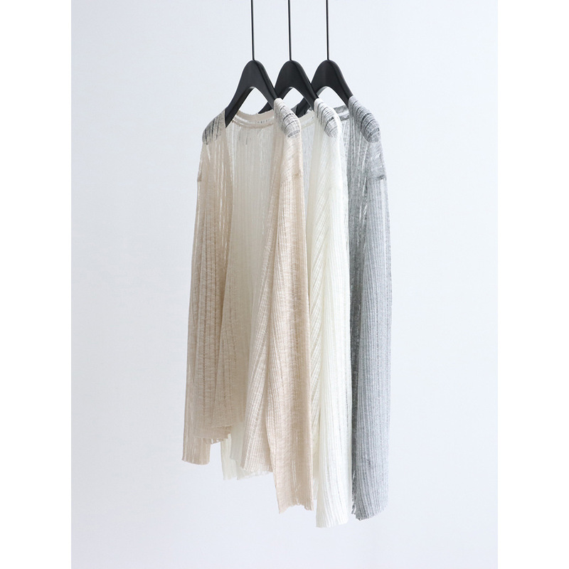 Sheer hollow-out knitted cardigan, faux linen long-sleeve shawl, lightweight summer sun protection outerwear, simple air-conditioning shirt for women Sheer hollow-out knitted cardigan, faux linen long-sleeve shawl, lightweight summer sun protection outerwear, simple air-conditioning shirt for women