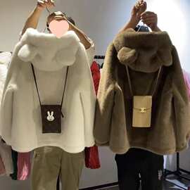 冬季加厚皮草外套女连帽毛毛外套可爱显瘦年轻款皮草外套女士