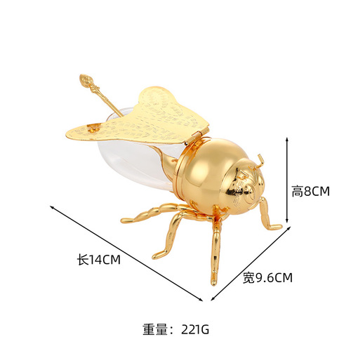 European classical style bee sugar cup, atmospheric golden sugar cup with spoon, high-end kitchen seasoning jar metal crafts