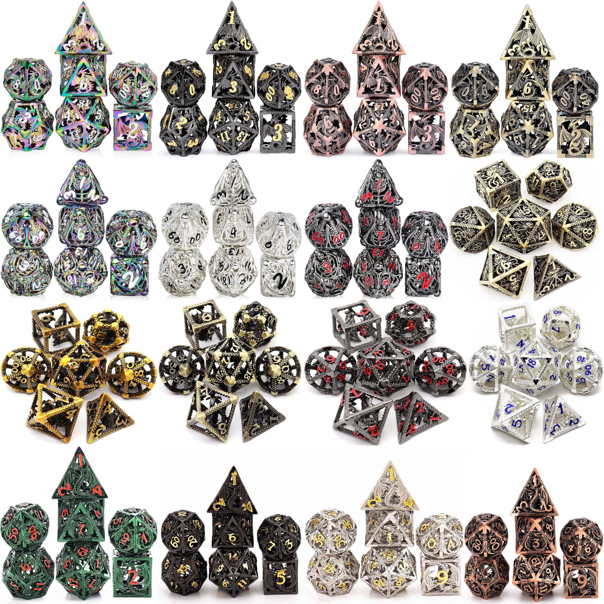 Factory Direct Sales Wholesale Metal Hollow Dice Copper Material Hollow Dice Set Dnd Flying Dragon Dice