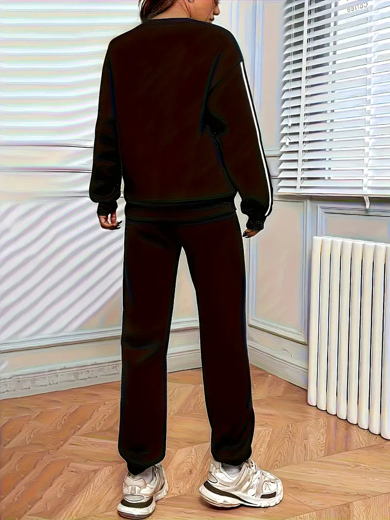 Damen Oversized Pullover Und Hose Set Mit Herz Print Zweiteiler_voghion.com