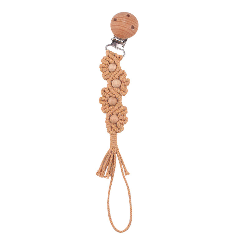 Cadena de pezón de cuentas de haya para bebés, bebé de bricolaje, forma de concha tejida a mano, chupete de cuerda de algodón, cadena anti-caída