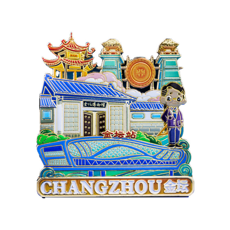 LONGCHENG CHANGZHOU 냉장고 스티커 금속 마그네틱 벨 타워 우진 톈닝 중국 스타일 도시 문화 및 창조 관광 기념품