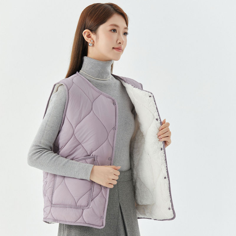 Women's Warm Extra-large Thickened fleece-lined Inner Waistcoat Women's Lamb Fur Button Casual Outer Wearing Cotton Vest 2502