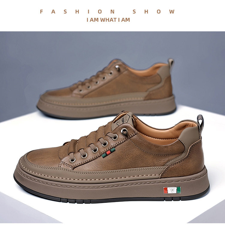 Giày sneaker nam cổ thấp dáng thường ngày, mũi tròn, đế cao su chống trượt, gót thấp 1–3 cm — Màu nâu, Màu đen chi tiết 23