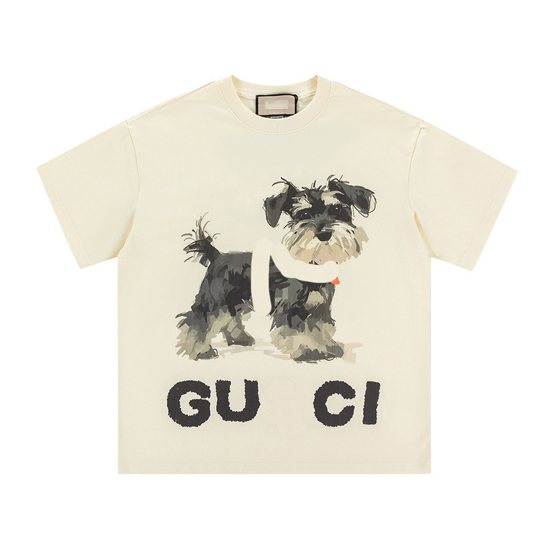 Correct version GU home 25SS spring and summer new cute dog hand-painted graffiti printed men's and women's loose short-sleeved T-shirt