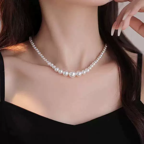 Korean Retro Geometric Imitation Pearl Necklace Korean Style Small Fragrance Beaded Imitation Pearl Necklace Ins Style Pearl Necklace