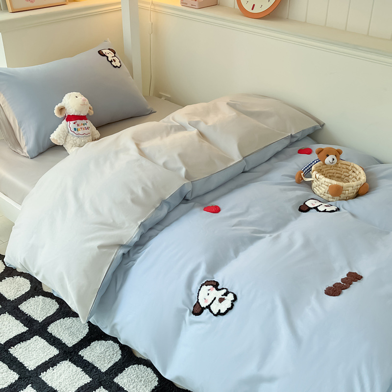 Juego de cama de dormitorio de estudiantes de tres piezas, ropa de cama de algodón puro, sábana, edredón, juego de cuatro piezas