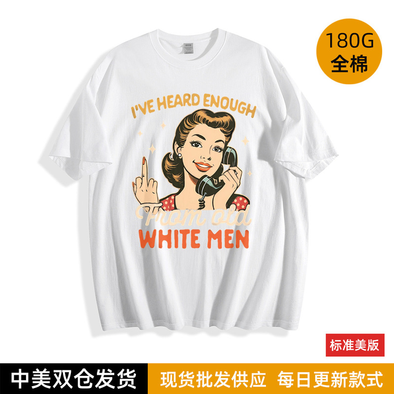 European and American Independent Station Cross-Border Feminism Retro Pattern Printing Retro Summer Cotton T-Shirt for Women