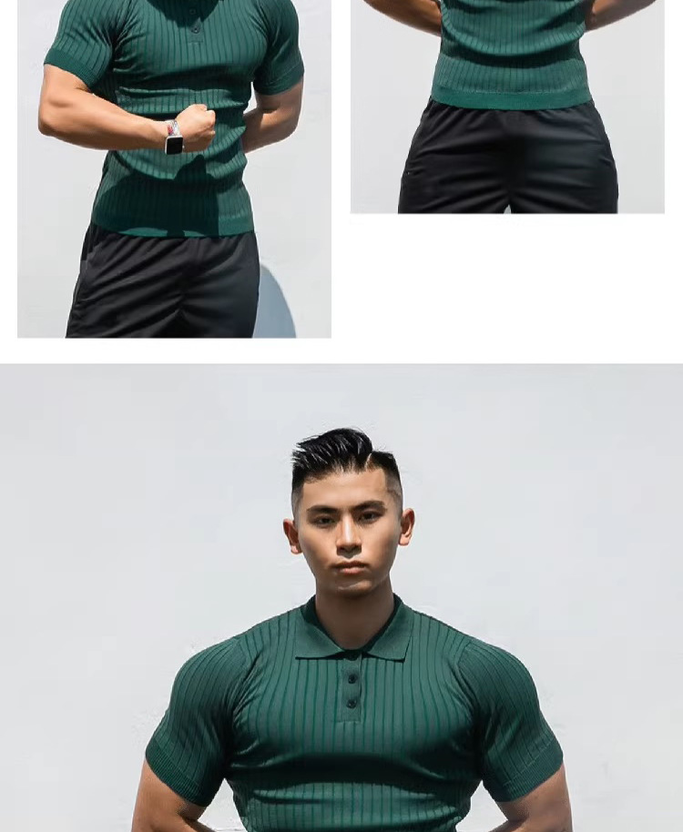 Pull d'été en maille à manches courtes pour homme mûr, coupe ajustée, style business, bouton de revers, mode américaine_voghion.com