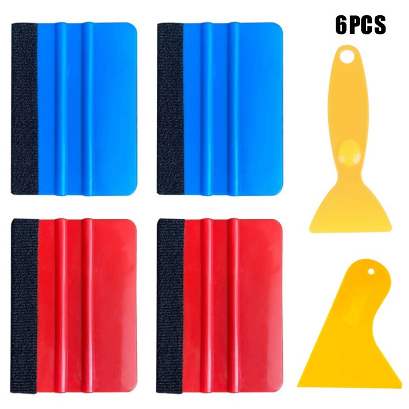 6件套双面绒布刮刀刮板汽车贴膜工具套件,带直刮刀和三角刮刀