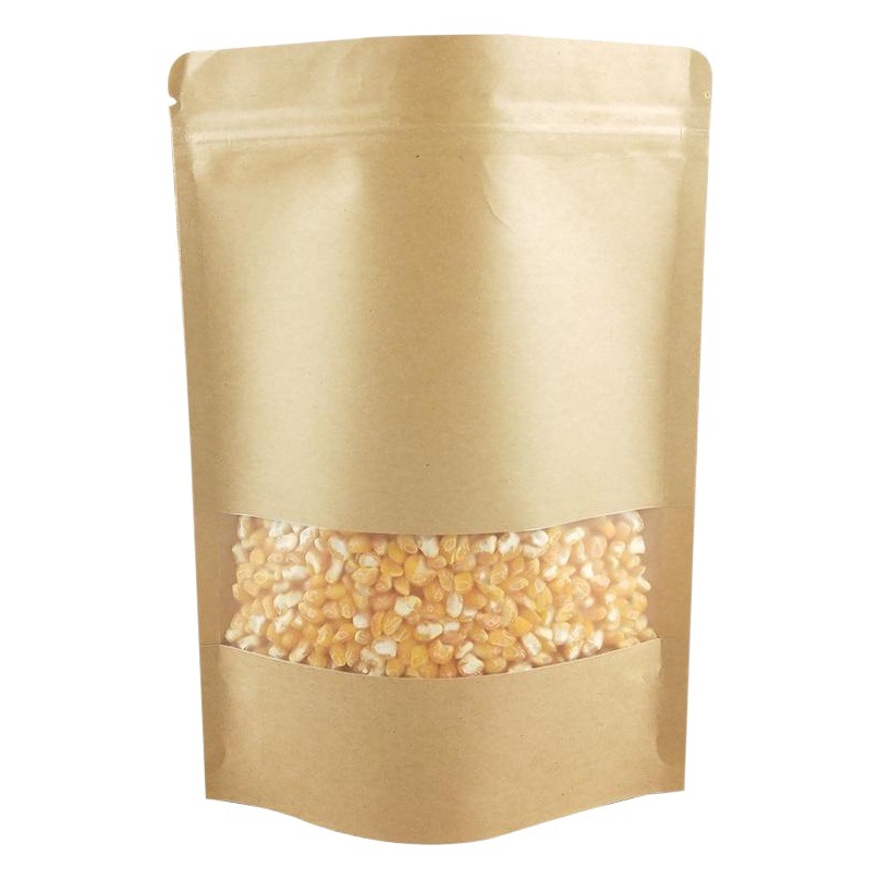 Bolsa de papel kraft Bolsa de embalaje de ventana Bolsa con cremallera Bolsa sellada de té de nueces Bolsa autoportante de alimentos Bolsa autoportante de papel kraft