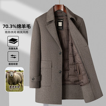 高档新款男士中长款羊毛双面呢子大衣羽绒脱卸内胆中老年加厚风衣