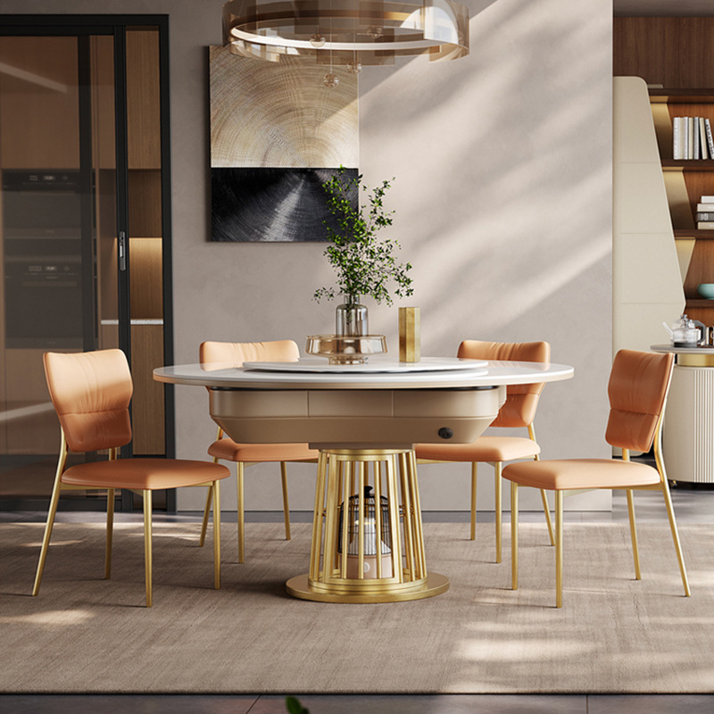 Mesa de mahjong multifuncional, mesa de comedor, máquina de mahjong automática de doble uso, calentador en forma de pétalo de fuego de invierno para el hogar