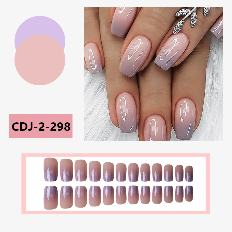 FUENTE Ventas directas de fábrica de impresión de almohadilla transfronteriza línea de gradiente de uñas falsas manicura pieza de uñas portátil desmontable de longitud media