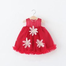 2025年夏季新款三朵菊花纱裙 女童纯色三朵菊花小裙子连衣裙