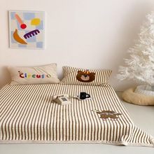 秋冬韩系卡通贴布绣花牛奶绒床盖三件套绗缝夹棉加绒保暖炕盖床单