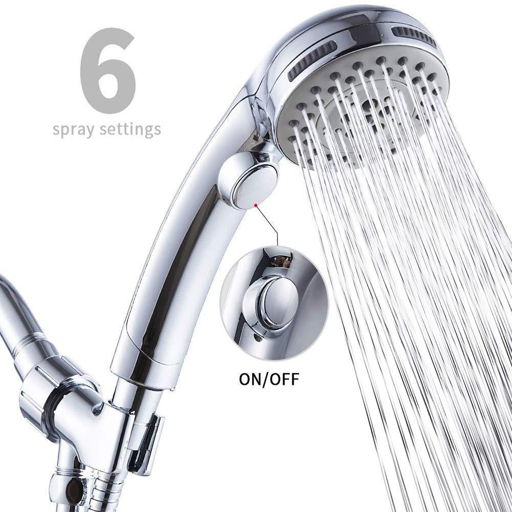 Cross-border European, American and Japanese push-button handheld showerhead set, water-stop and pressure-increasing 6 functions, bathroom showerhead 6 functions full figure