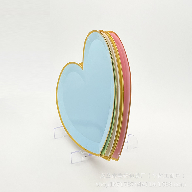 Transfronterizo desechable estampado 7 color platos de papel de amor platos de pastel de cumpleaños platos de bocadillos platos de fiesta platos de diseño