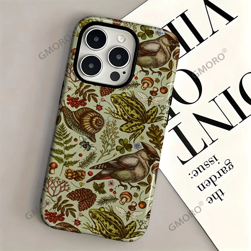 Amazon's New Retro Bird and Green Leaf Illustration Phone Case for Apple 17 Pro, Compatible with 16/15, with Film Protection